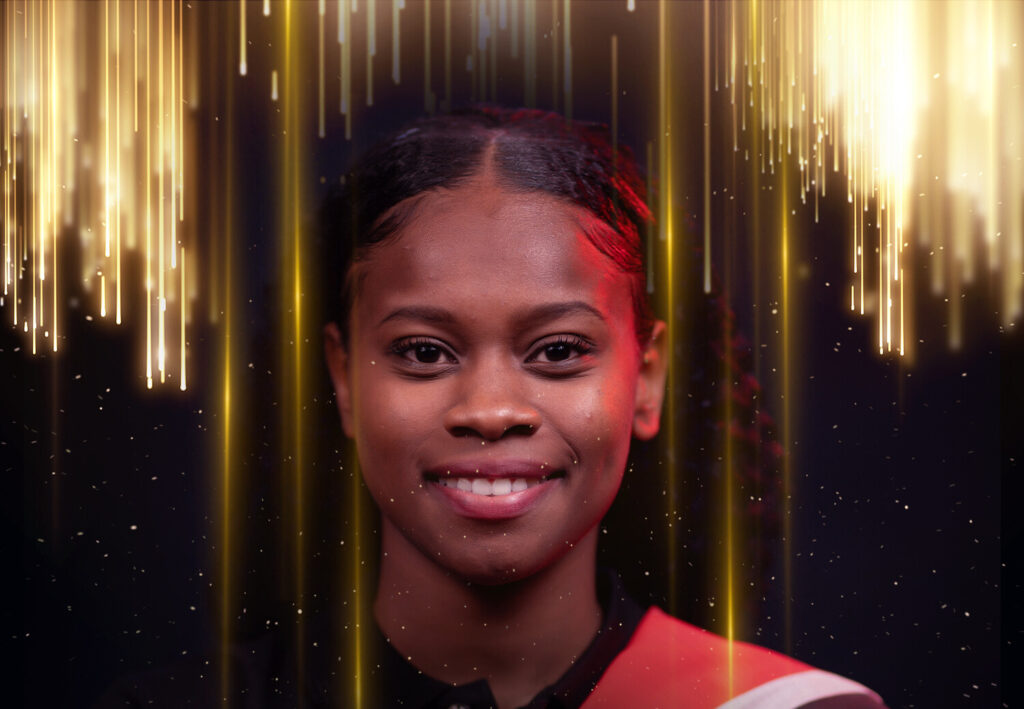 Mya Garraway with Trinidad and Tobago flag